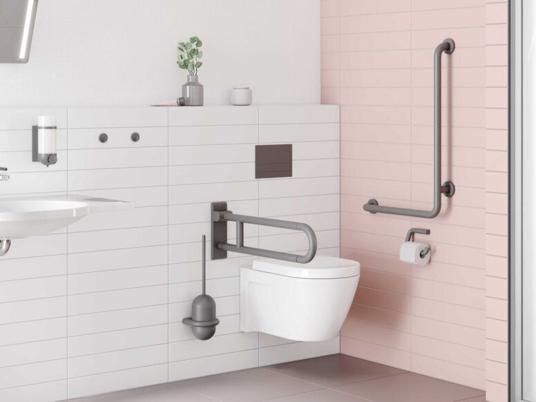 HEWI Serie 477 Anthrazitgrau matt Barrierefreier Waschbereich und WC