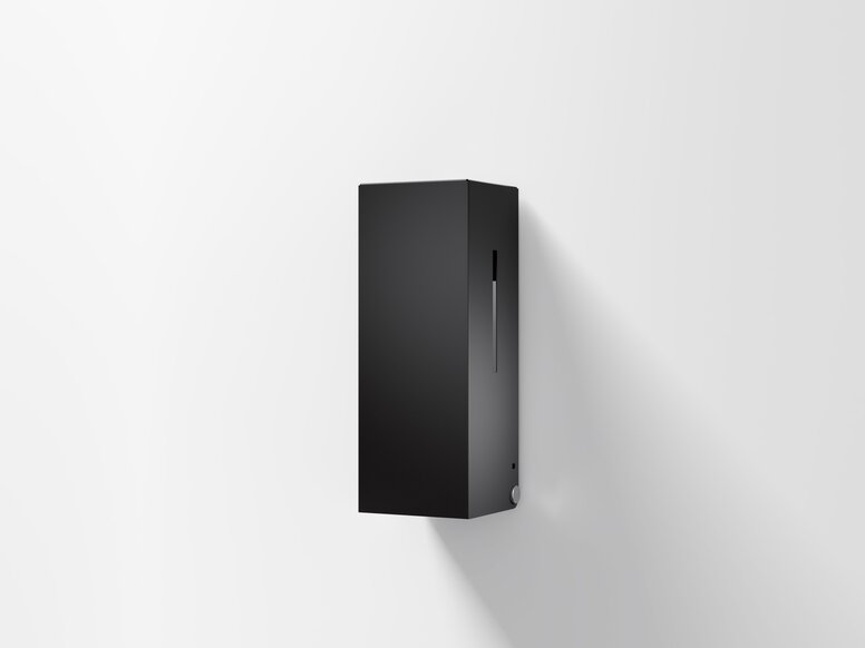 Distributeur de savon sans contact au design anguleux en noir mat en acier inoxydable