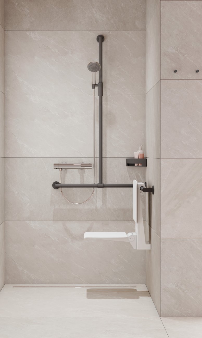 HEWI magnetic shower head holder Shower area equipped with an infinitely adjustable magnetic shower holder